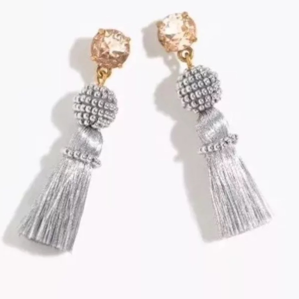 NWT J.Crew TASSEL BALL EARRINGS SILVER